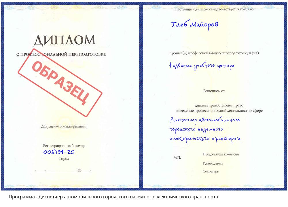 Диспетчер автомобильного городского наземного электрического транспорта Новошахтинск