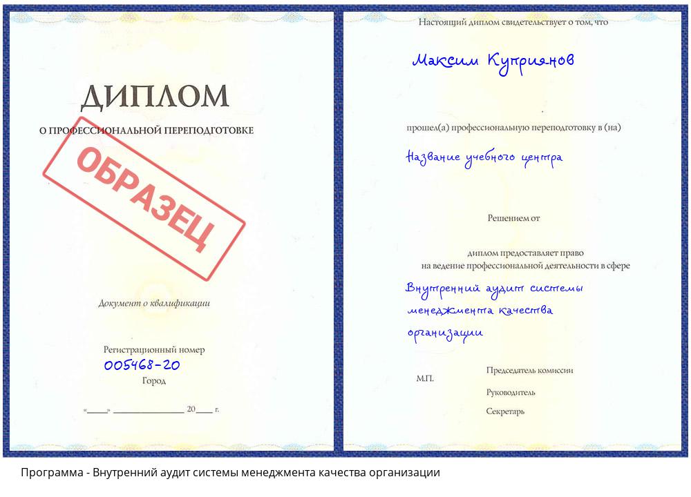 Внутренний аудит системы менеджмента качества организации Новошахтинск
