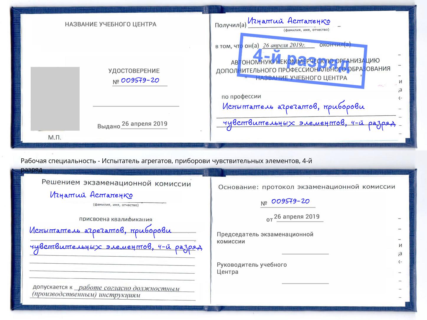 корочка 4-й разряд Испытатель агрегатов, приборови чувствительных элементов Новошахтинск