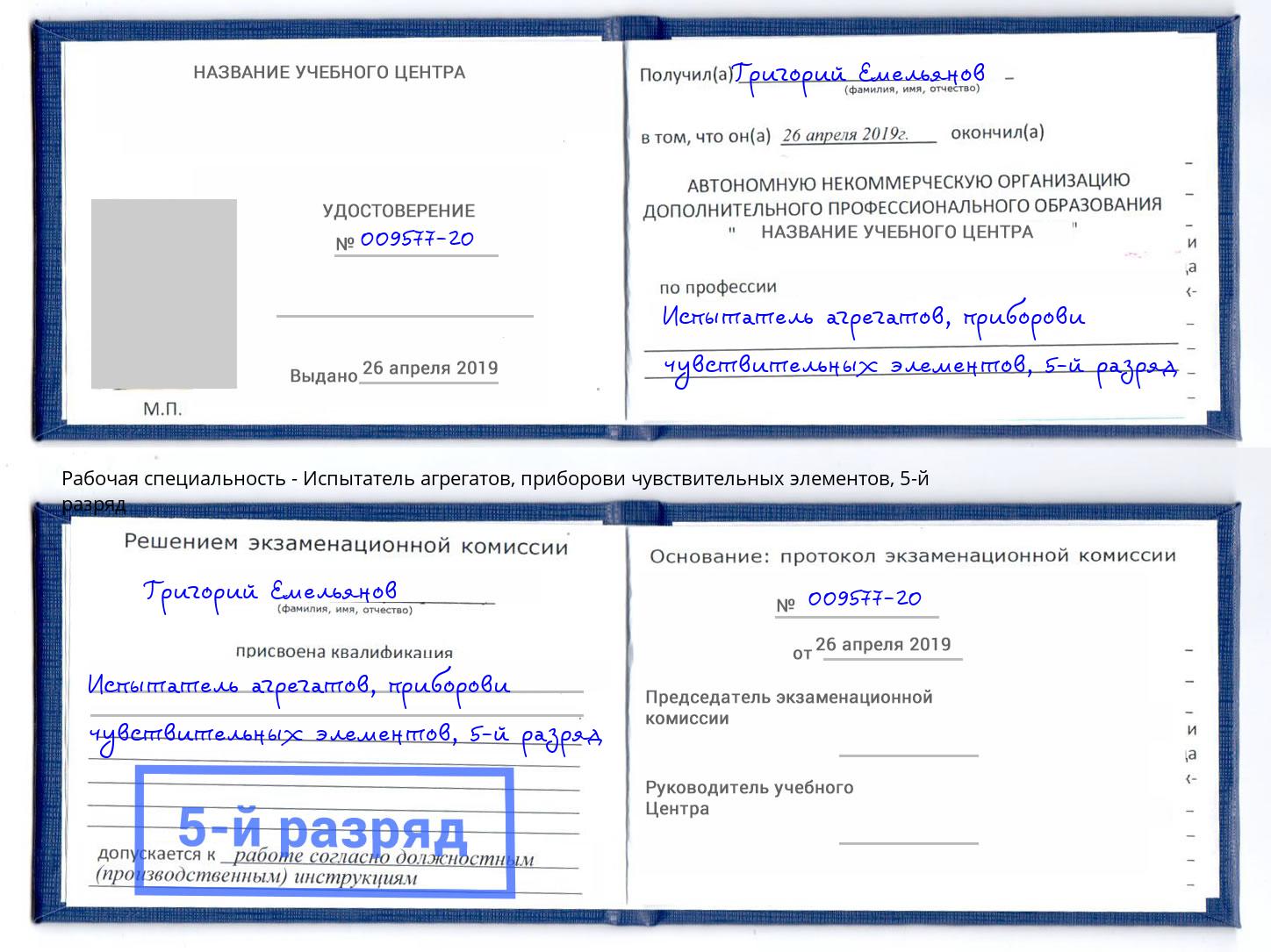 корочка 5-й разряд Испытатель агрегатов, приборови чувствительных элементов Новошахтинск