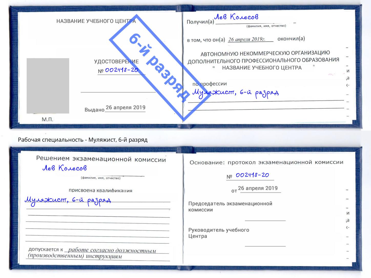 корочка 6-й разряд Муляжист Новошахтинск